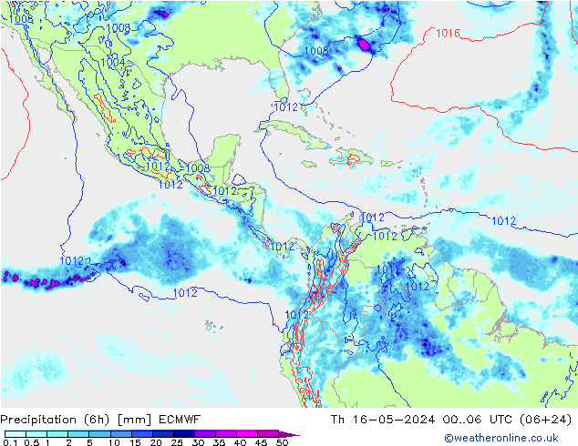 Precipitation (6h) ECMWF Th 16.05.2024 06 UTC