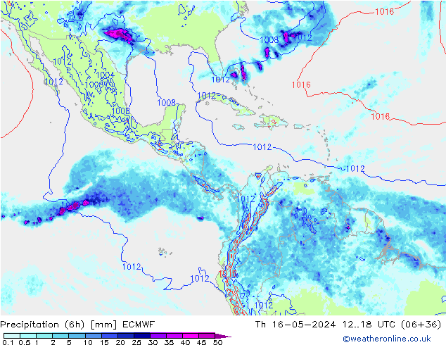 Precipitation (6h) ECMWF Čt 16.05.2024 18 UTC