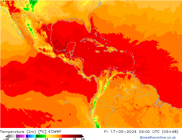 Temperatuurkaart (2m) ECMWF vr 17.05.2024 06 UTC