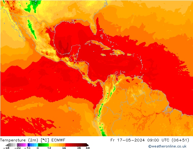 Temperatura (2m) ECMWF ven 17.05.2024 09 UTC
