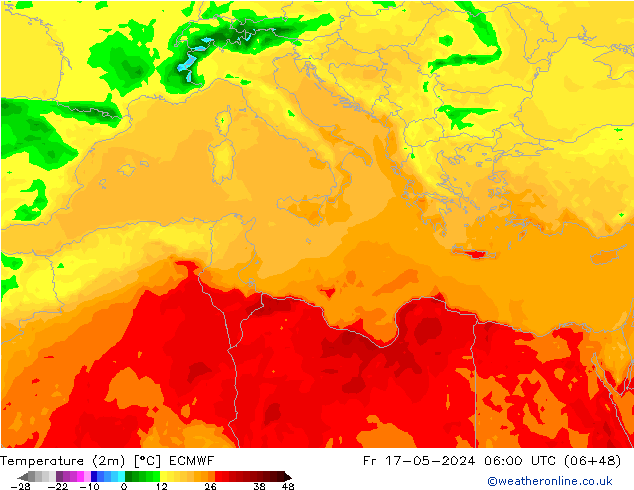 Temperature (2m) ECMWF Fr 17.05.2024 06 UTC