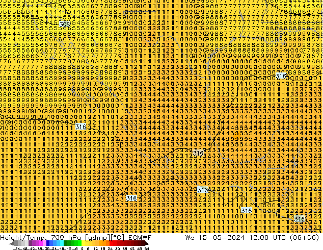 Hoogte/Temp. 700 hPa ECMWF wo 15.05.2024 12 UTC