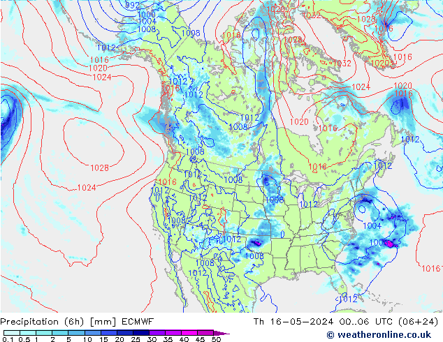 降水量 (6h) ECMWF 星期四 16.05.2024 06 UTC