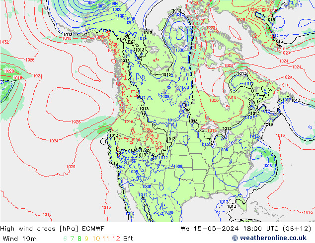 High wind areas ECMWF  15.05.2024 18 UTC