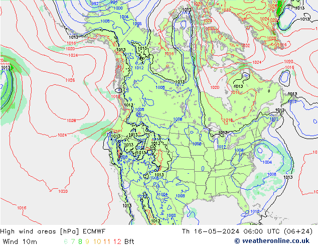 High wind areas ECMWF 星期四 16.05.2024 06 UTC