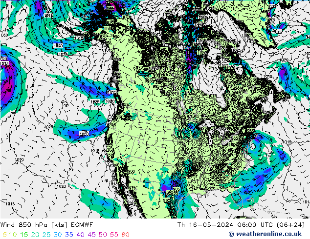 风 850 hPa ECMWF 星期四 16.05.2024 06 UTC