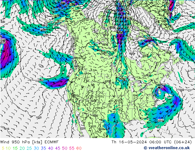 风 950 hPa ECMWF 星期四 16.05.2024 06 UTC