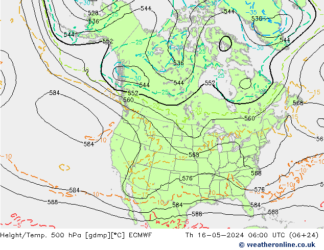 Z500/Rain (+SLP)/Z850 ECMWF czw. 16.05.2024 06 UTC