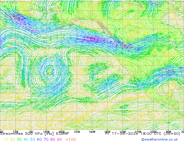 Linea di flusso 500 hPa ECMWF ven 17.05.2024 18 UTC