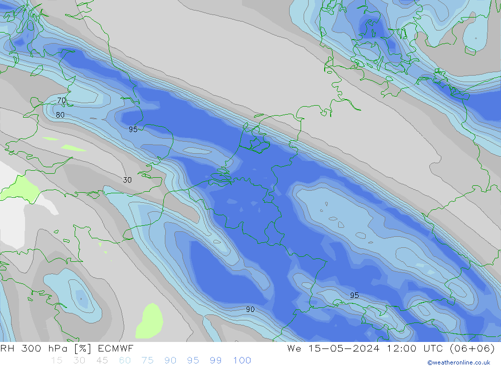 RH 300 hPa ECMWF Mi 15.05.2024 12 UTC