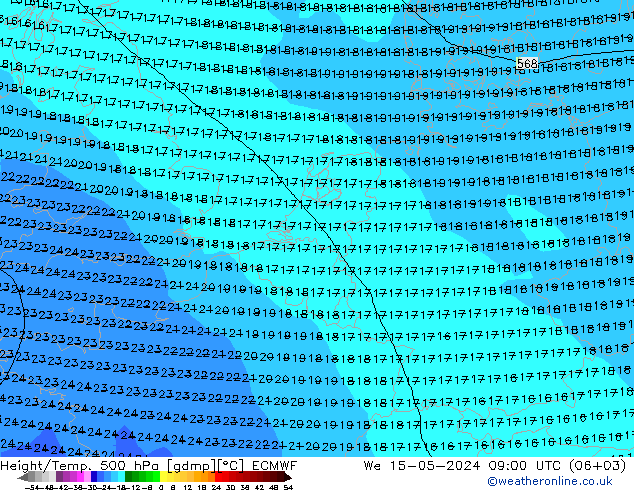 Hoogte/Temp. 500 hPa ECMWF wo 15.05.2024 09 UTC