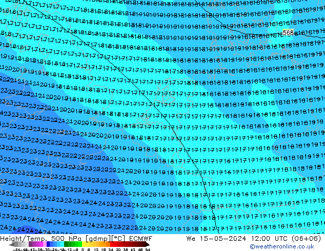 Z500/Rain (+SLP)/Z850 ECMWF Mi 15.05.2024 12 UTC