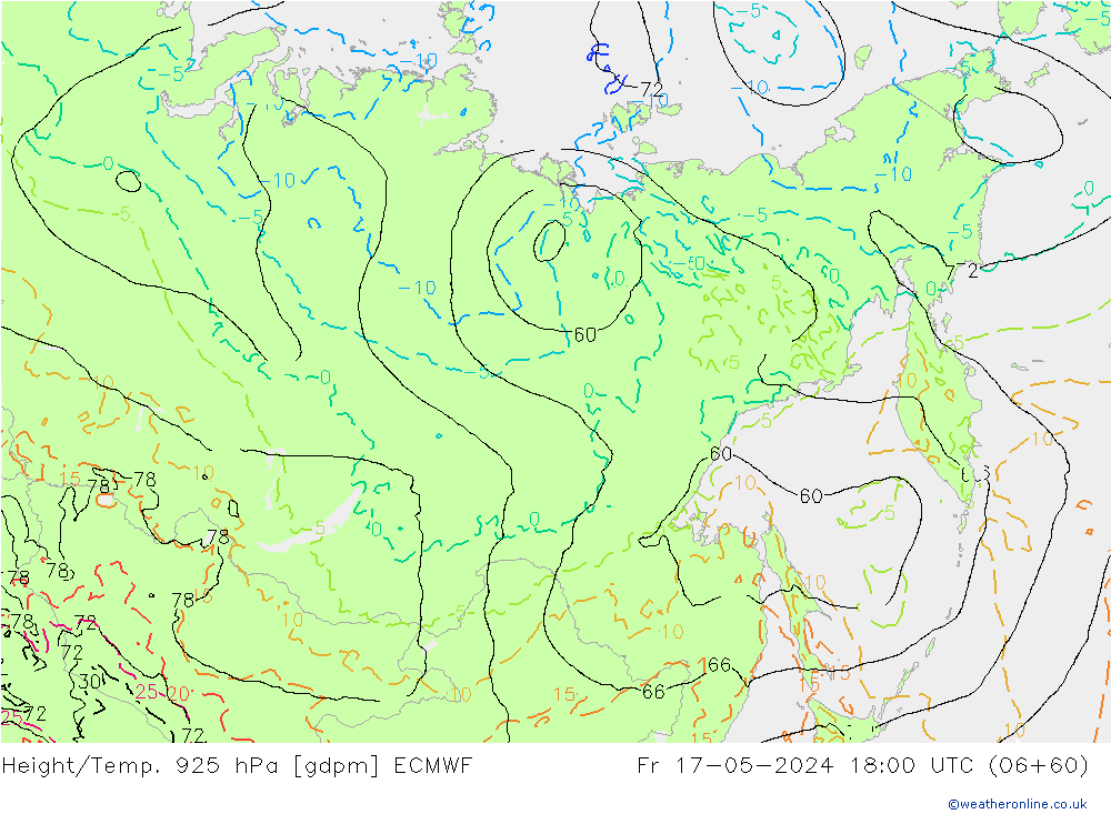 Height/Temp. 925 гПа ECMWF пт 17.05.2024 18 UTC