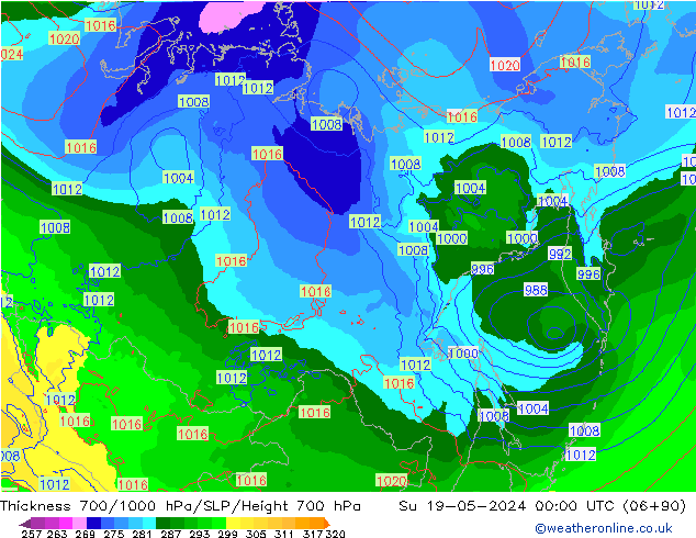 Thck 700-1000 hPa ECMWF  19.05.2024 00 UTC