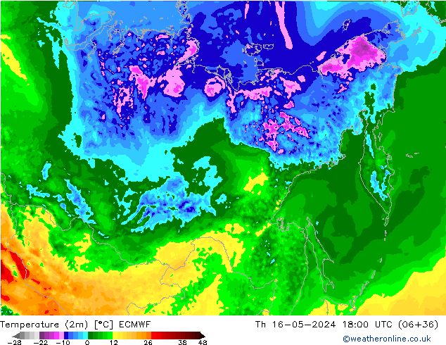 mapa temperatury (2m) ECMWF czw. 16.05.2024 18 UTC