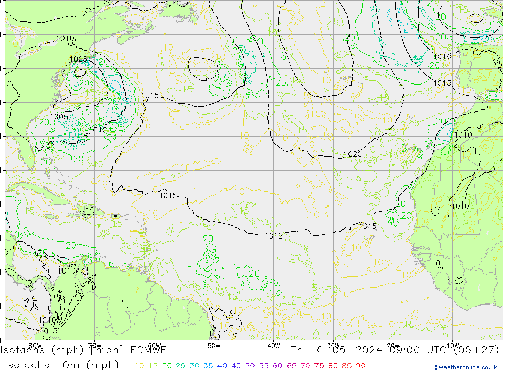 Isotachen (mph) ECMWF do 16.05.2024 09 UTC