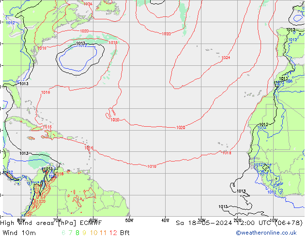 High wind areas ECMWF sam 18.05.2024 12 UTC
