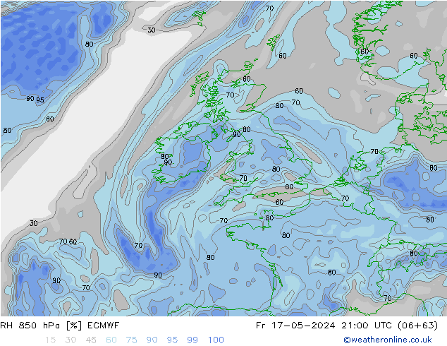 RH 850 hPa ECMWF Sex 17.05.2024 21 UTC