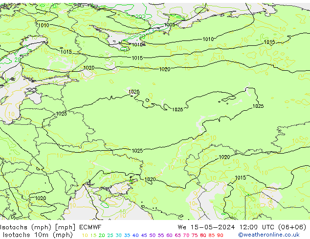 Isotachs (mph) ECMWF ср 15.05.2024 12 UTC