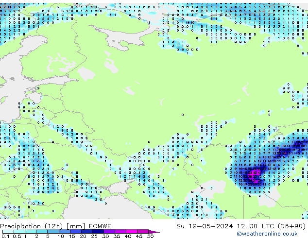 Precipitación (12h) ECMWF dom 19.05.2024 00 UTC