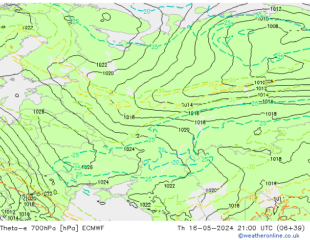 Theta-e 700hPa ECMWF jeu 16.05.2024 21 UTC