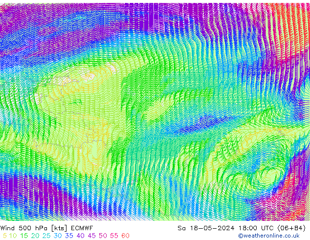 Vent 500 hPa ECMWF sam 18.05.2024 18 UTC