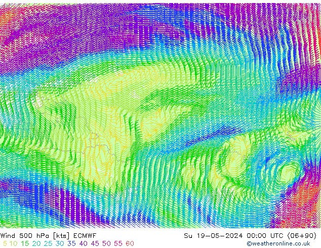Wind 500 hPa ECMWF zo 19.05.2024 00 UTC