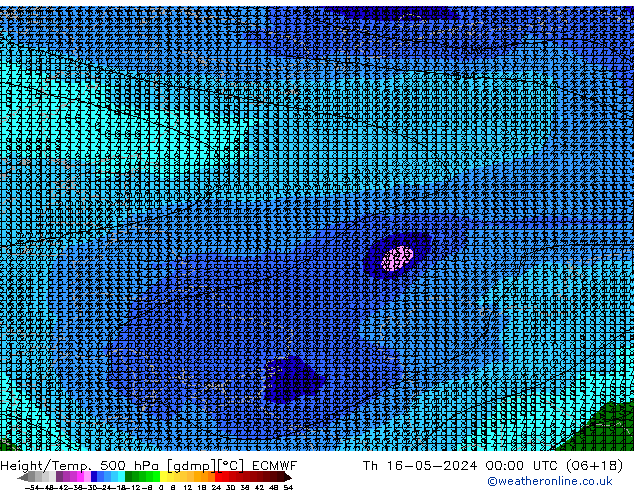 Z500/Rain (+SLP)/Z850 ECMWF Čt 16.05.2024 00 UTC