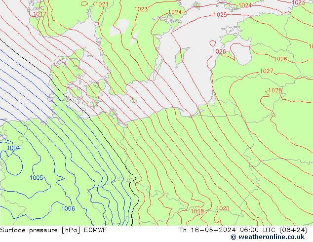 Luchtdruk (Grond) ECMWF do 16.05.2024 06 UTC