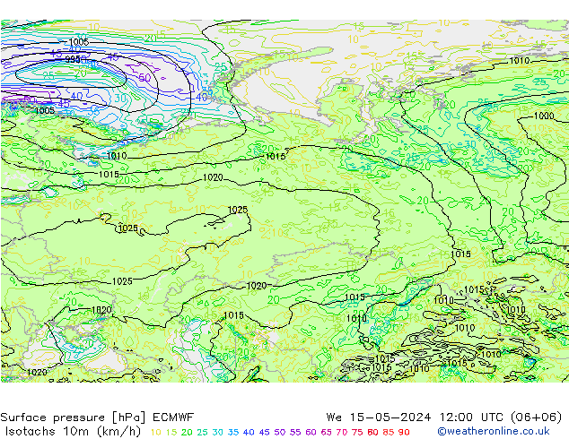 Isotachs (kph) ECMWF  15.05.2024 12 UTC