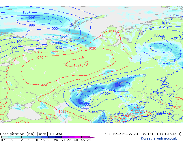 Precipitação (6h) ECMWF Dom 19.05.2024 00 UTC