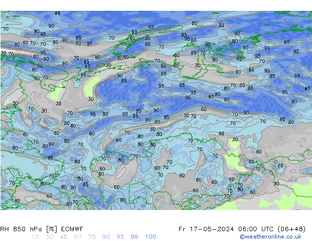 RH 850 hPa ECMWF Fr 17.05.2024 06 UTC