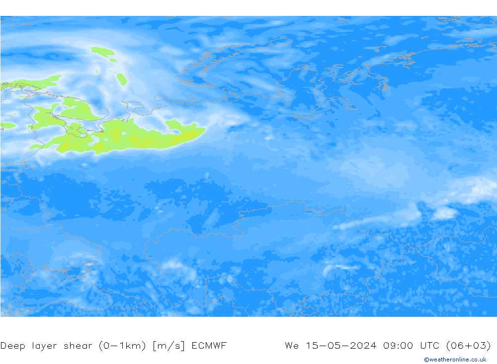 Deep layer shear (0-1km) ECMWF  15.05.2024 09 UTC