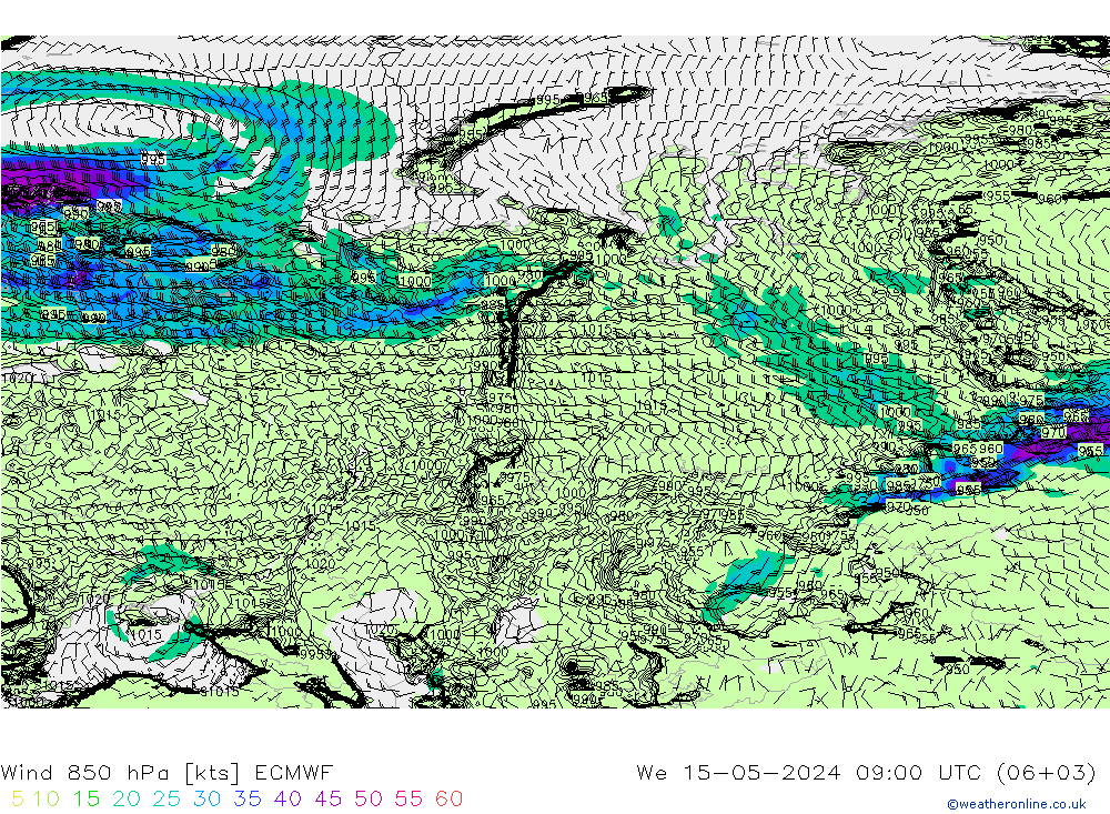Wind 850 hPa ECMWF wo 15.05.2024 09 UTC
