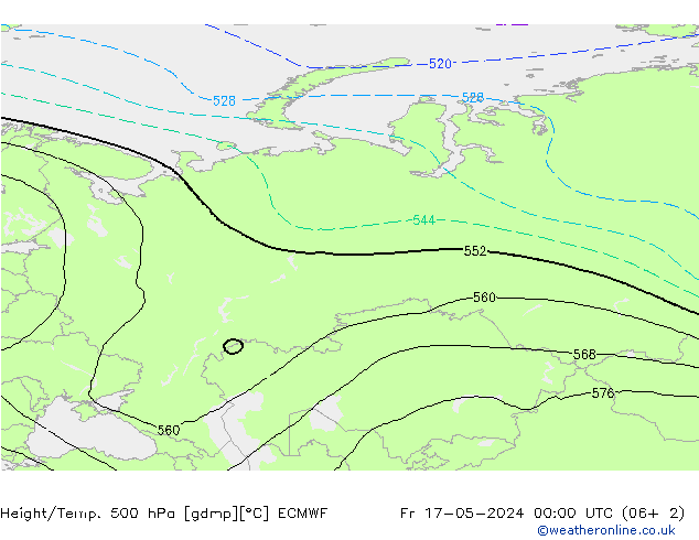 Z500/Rain (+SLP)/Z850 ECMWF Pá 17.05.2024 00 UTC