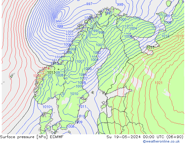 地面气压 ECMWF 星期日 19.05.2024 00 UTC