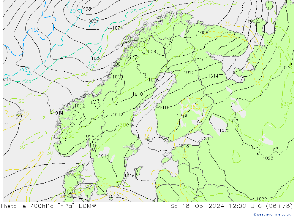 Theta-e 700hPa ECMWF sáb 18.05.2024 12 UTC