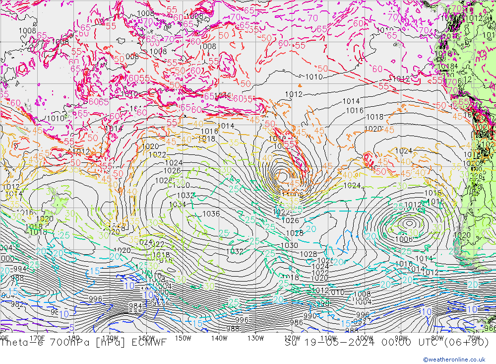 Theta-e 700hPa ECMWF Dom 19.05.2024 00 UTC