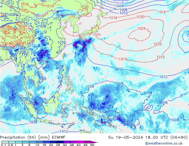 Précipitation (6h) ECMWF dim 19.05.2024 00 UTC
