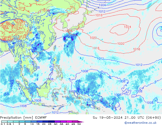 Srážky ECMWF Ne 19.05.2024 00 UTC