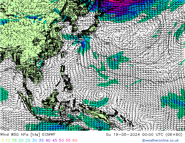 Wind 850 hPa ECMWF So 19.05.2024 00 UTC