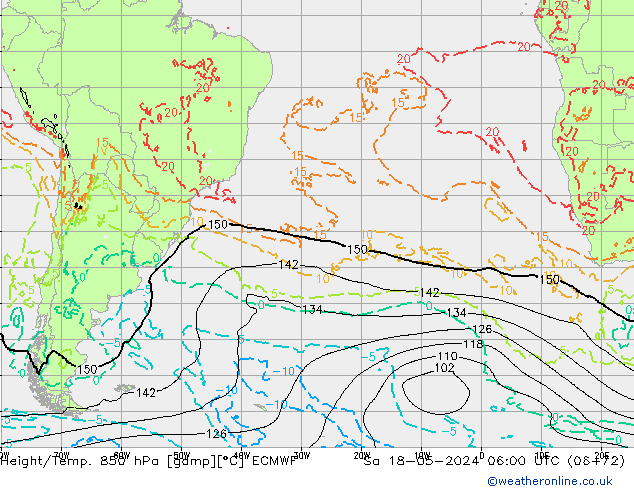 Yükseklik/Sıc. 850 hPa ECMWF Cts 18.05.2024 06 UTC