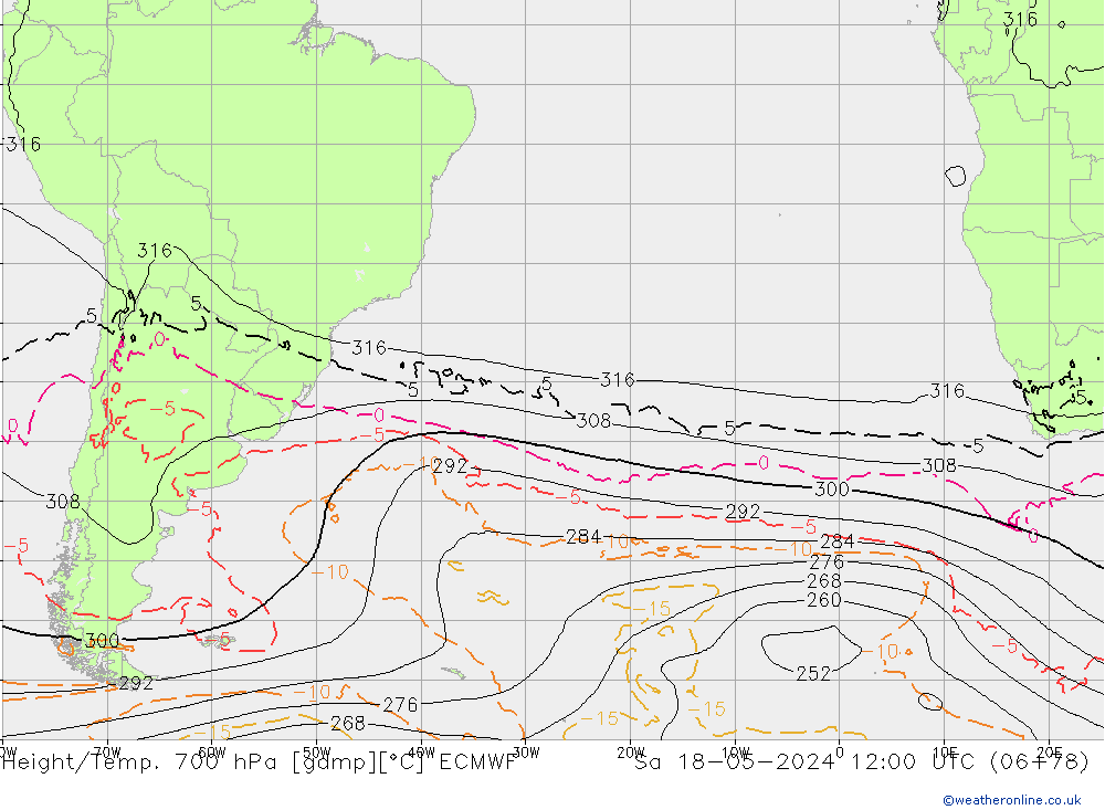 Yükseklik/Sıc. 700 hPa ECMWF Cts 18.05.2024 12 UTC
