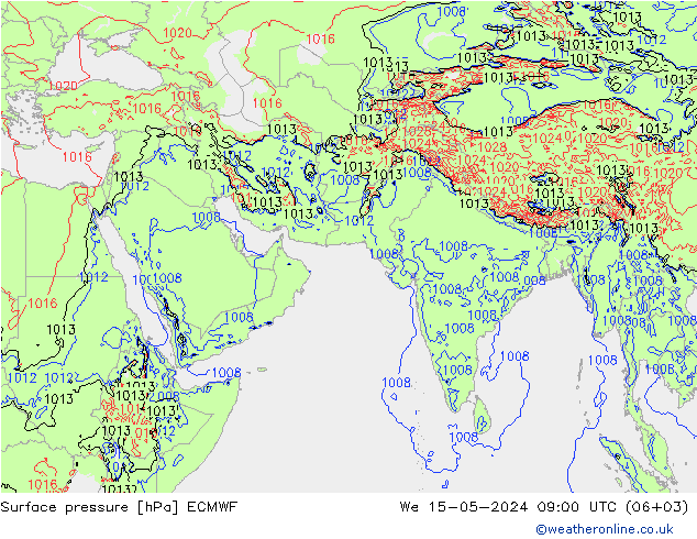 Pressione al suolo ECMWF mer 15.05.2024 09 UTC