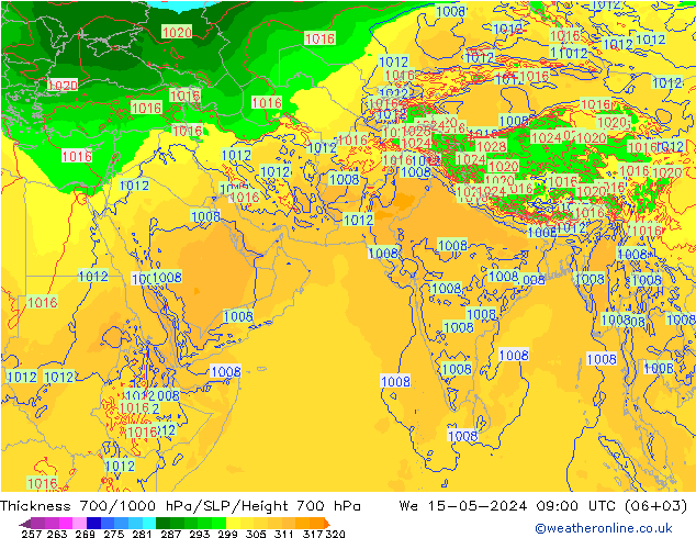 Thck 700-1000 hPa ECMWF 星期三 15.05.2024 09 UTC