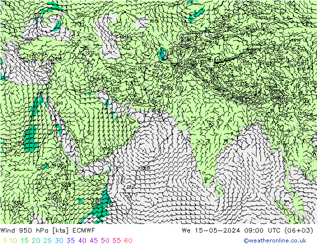 风 950 hPa ECMWF 星期三 15.05.2024 09 UTC
