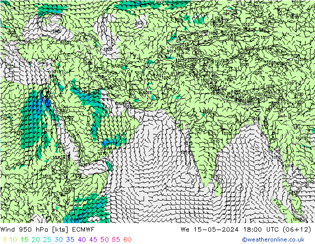 风 950 hPa ECMWF 星期三 15.05.2024 18 UTC