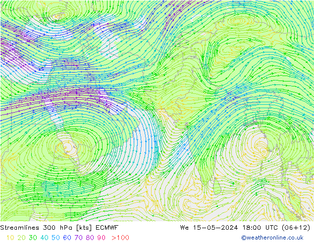 风 300 hPa ECMWF 星期三 15.05.2024 18 UTC