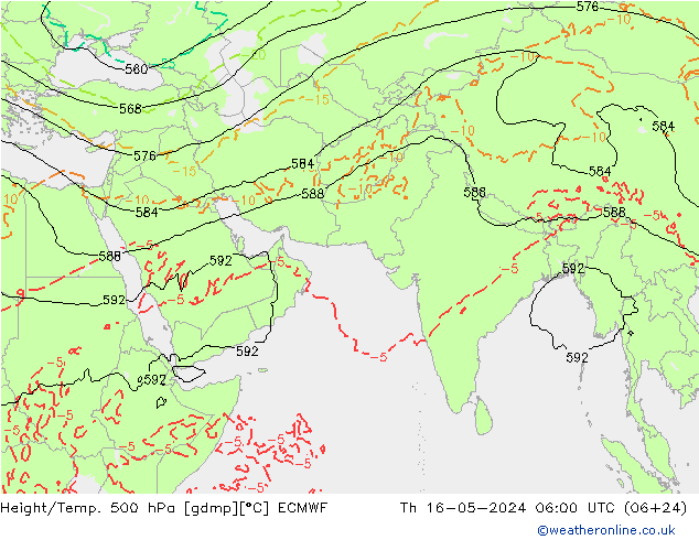 Z500/Rain (+SLP)/Z850 ECMWF 星期四 16.05.2024 06 UTC
