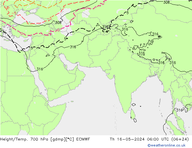 Height/Temp. 700 hPa ECMWF 星期四 16.05.2024 06 UTC